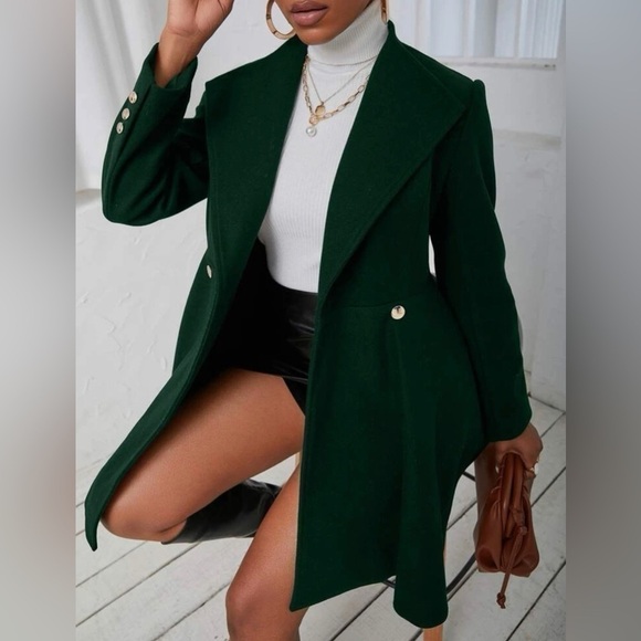 Green Elegant Lapel Double Breasted Overcoat
